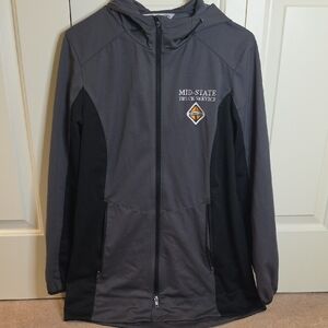 Port Authority Gray and Black Hooded Long Rain Jacket